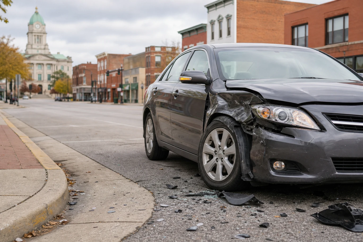 Car accident scene on Main Street, Auburn, Indiana