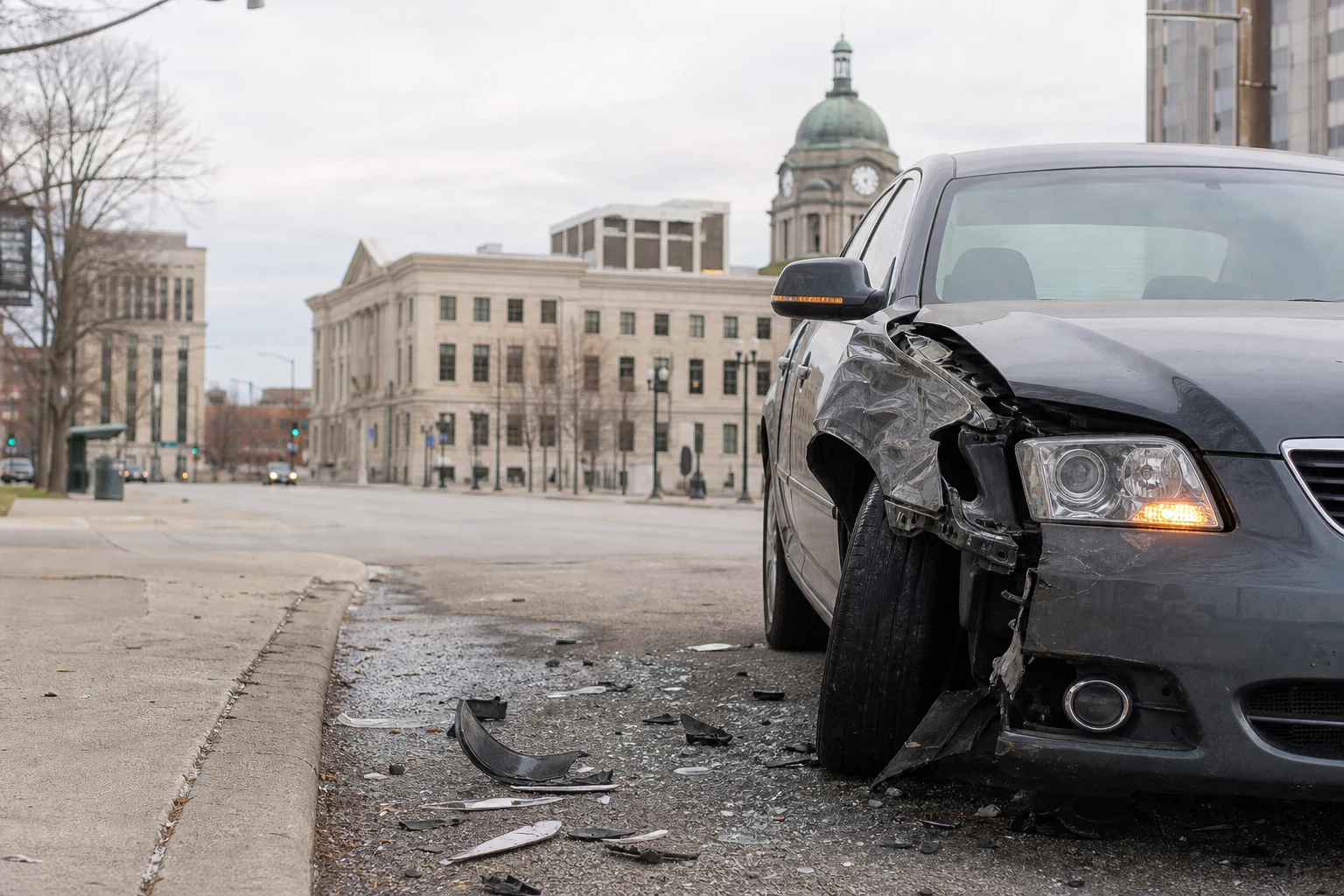 Car accident scene in Fort Wayne, Indiana