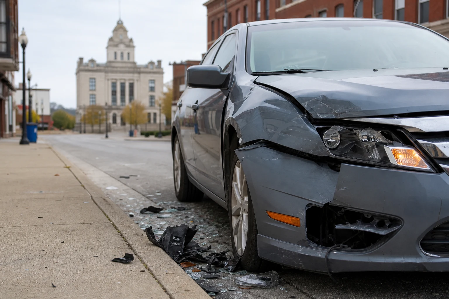 Car accident scene in Columbia City, Indiana