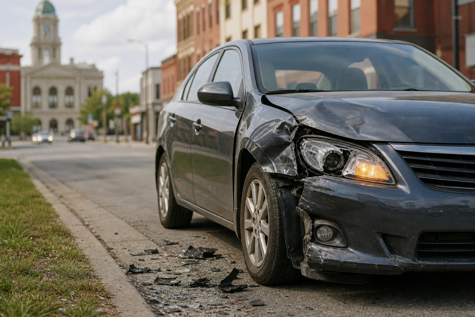 Car accident scene in Columbia City, Indiana