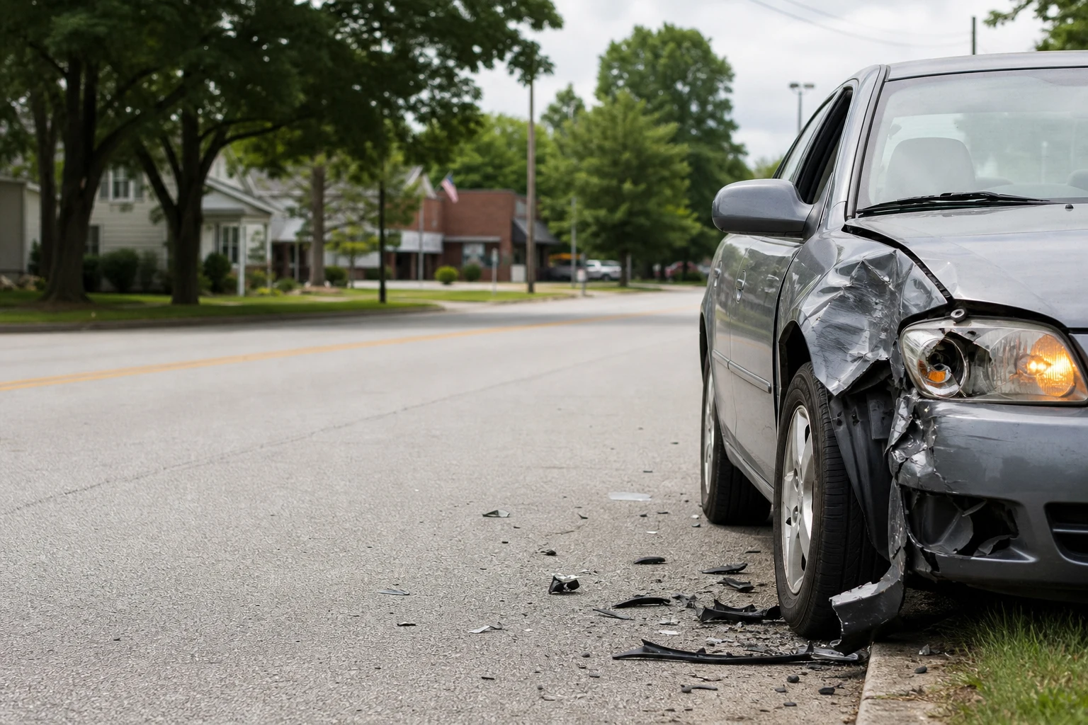 Car accident scene in Huntertown, Indiana