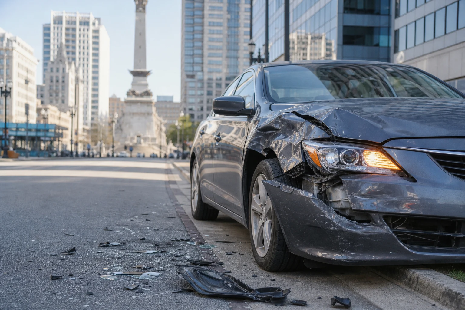 Car accident scene in Indianapolis, Indiana