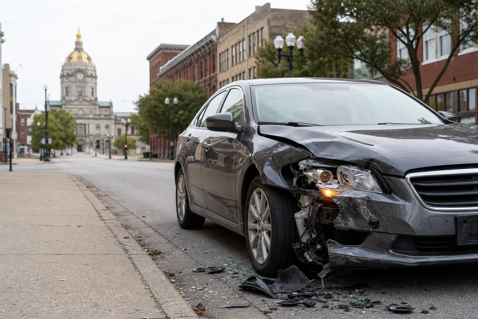 Car accident scene in South Bend, Indiana