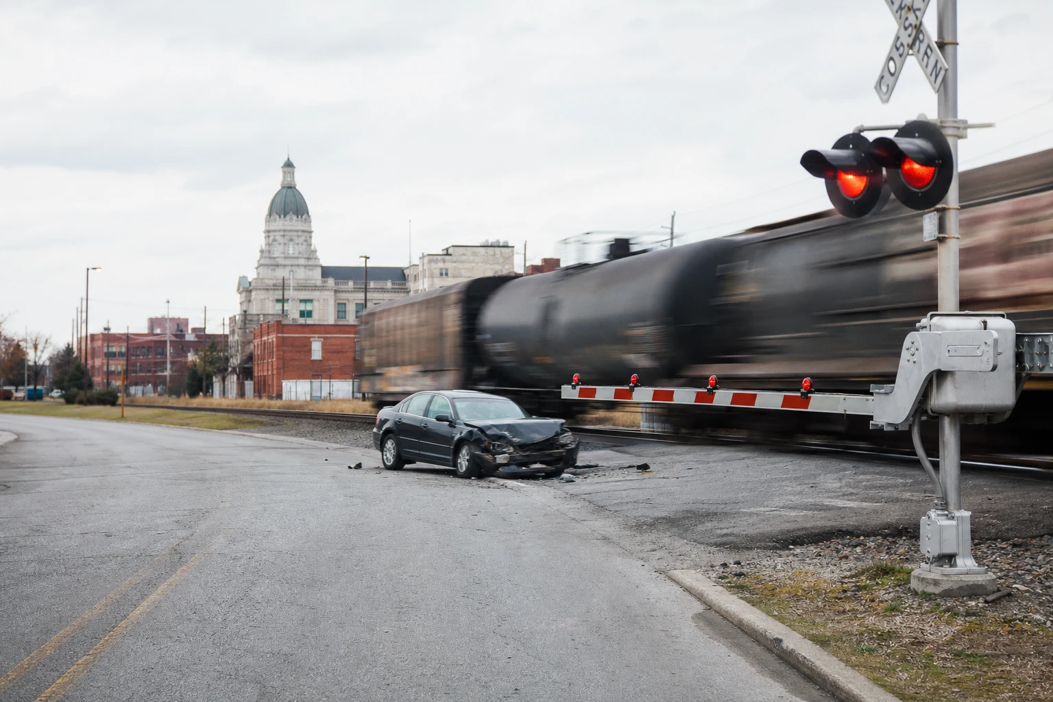 Train crossing accident scene in South Bend, Indiana
