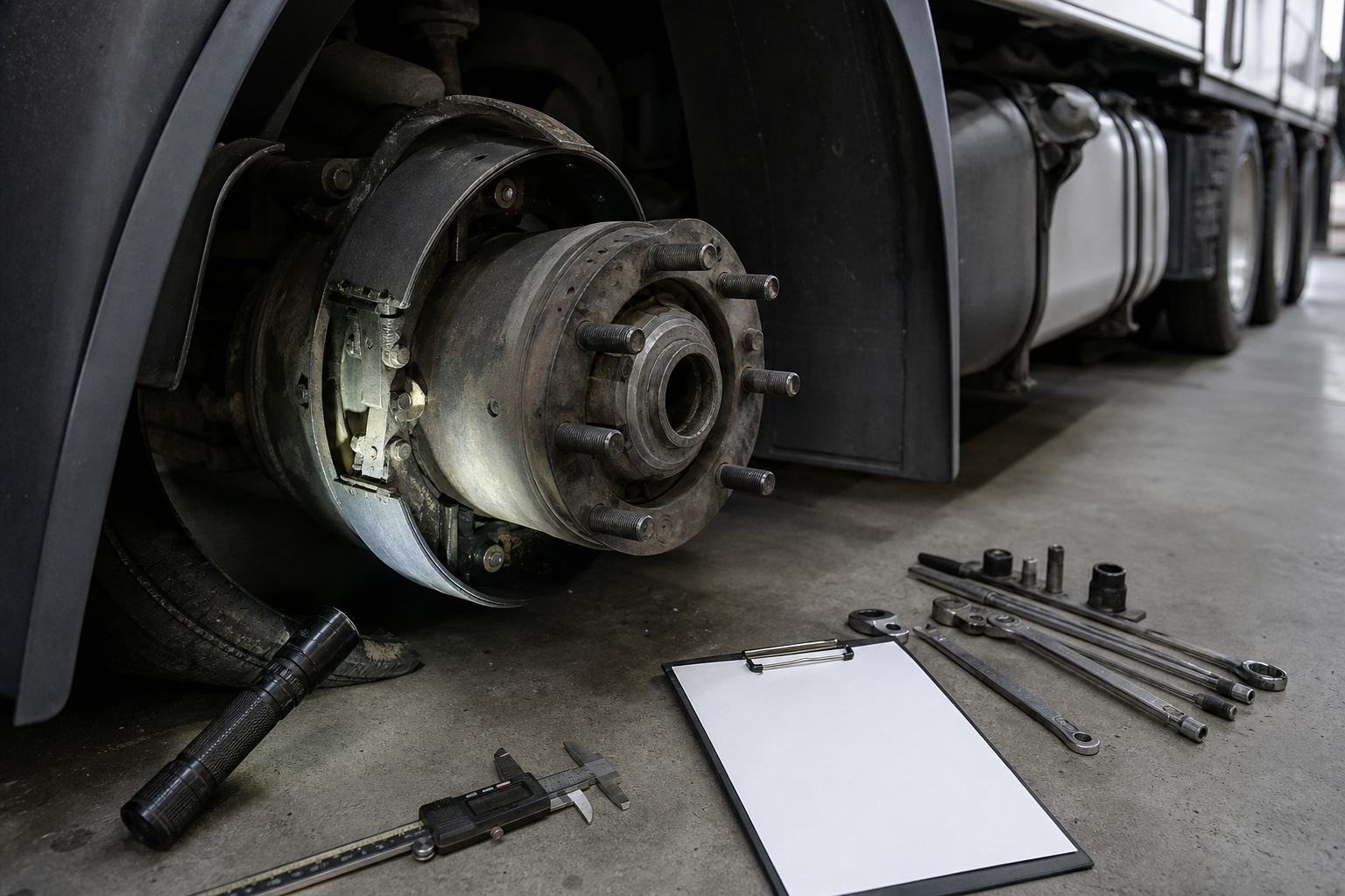 Semi-truck wheel and brake inspection evidence for accident reconstruction