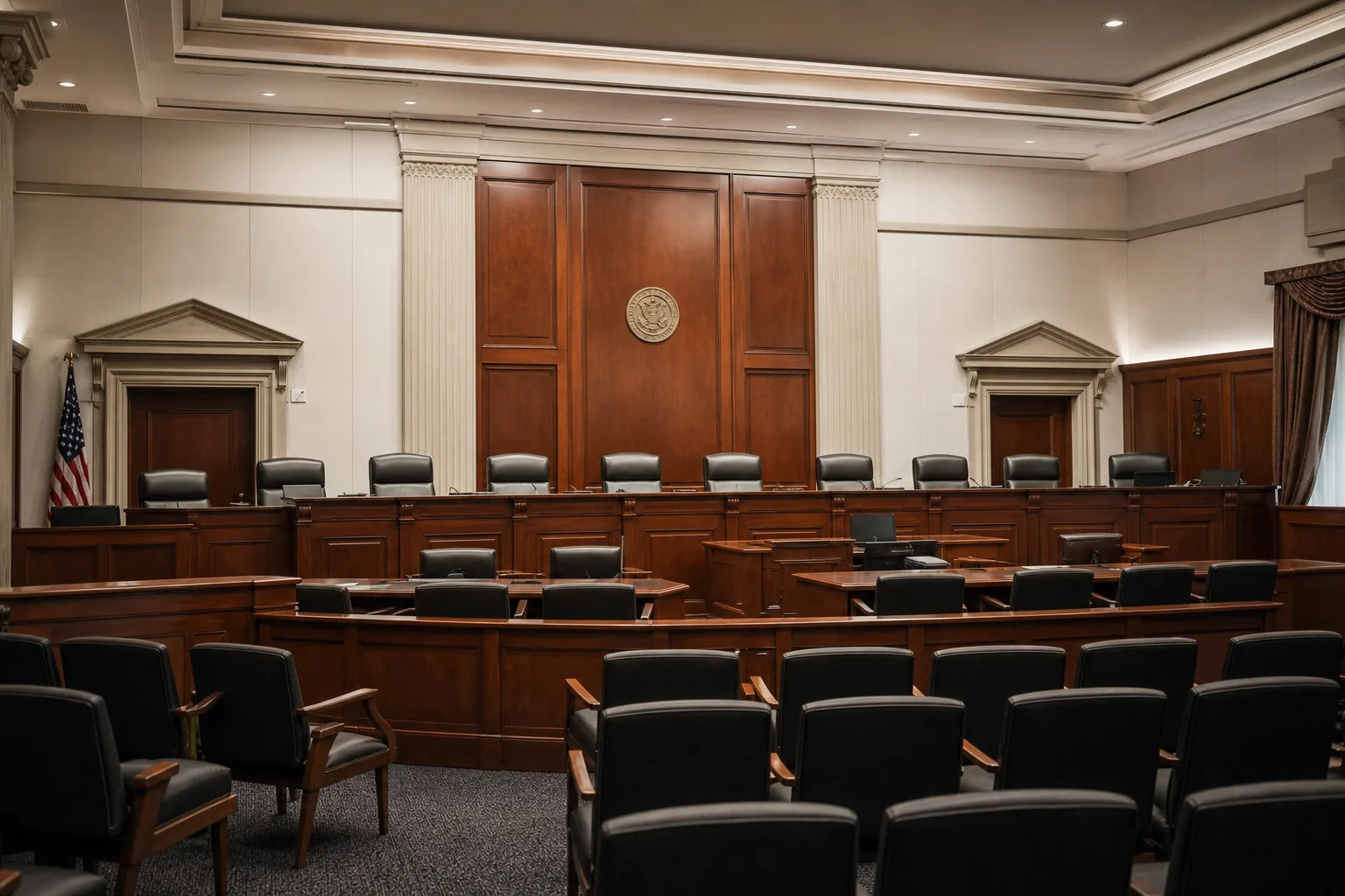 Empty Indiana workers' compensation hearing room representing the formal Board process