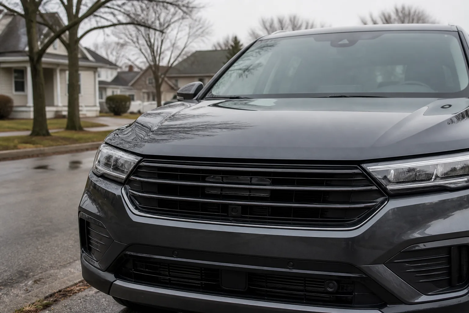 Front grille and windshield areas where a vehicle may have driver-assistance sensors