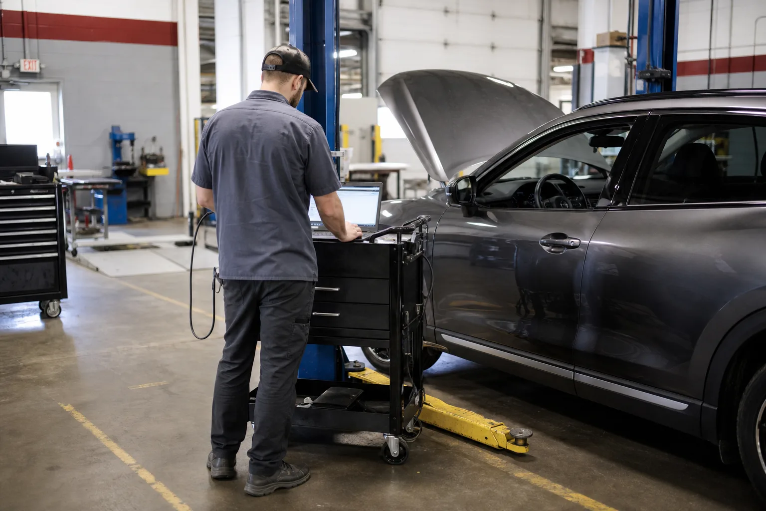 Vehicle examiner connecting diagnostic equipment to a car