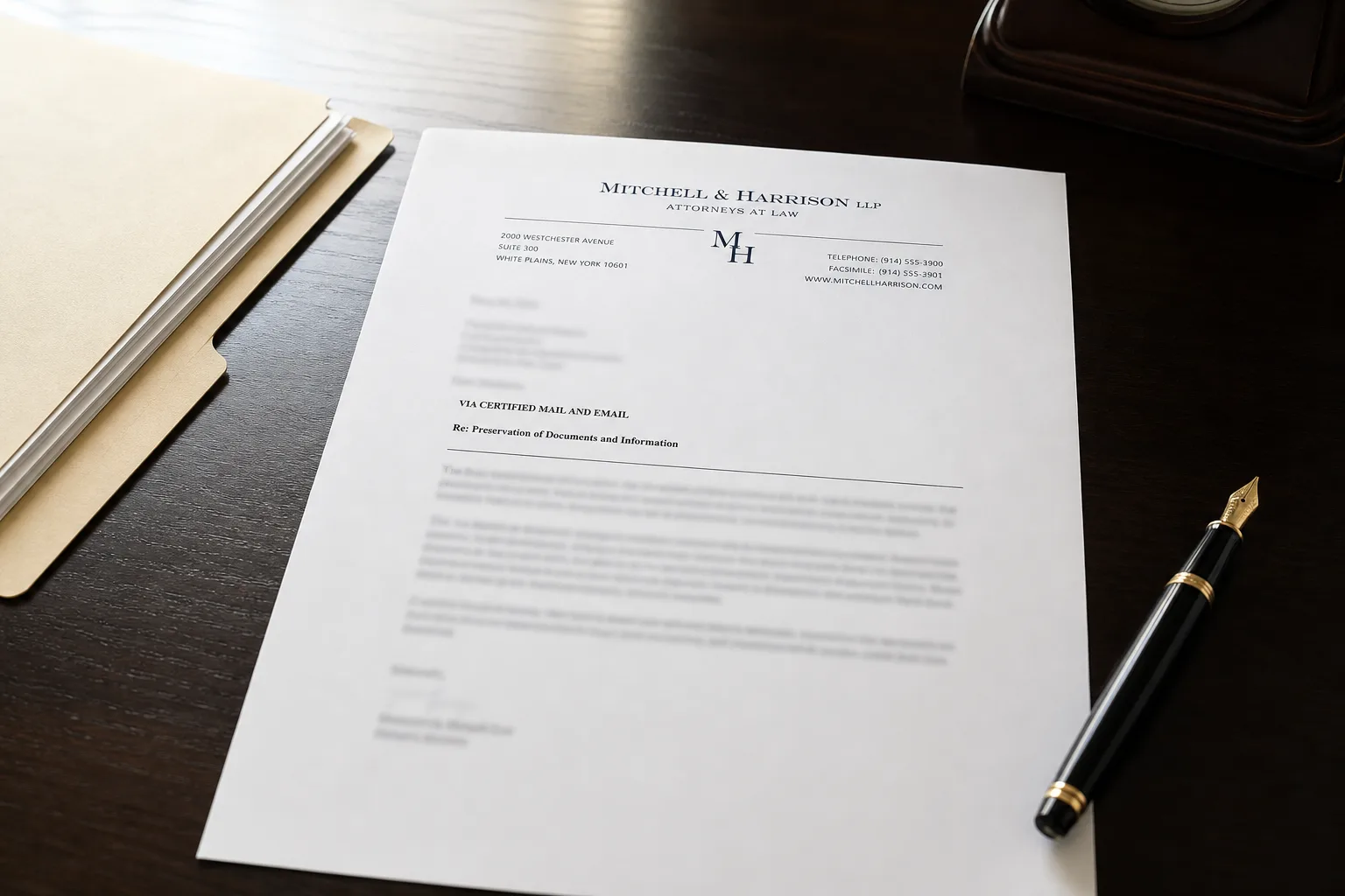 A printed legal evidence-preservation letter on a desk