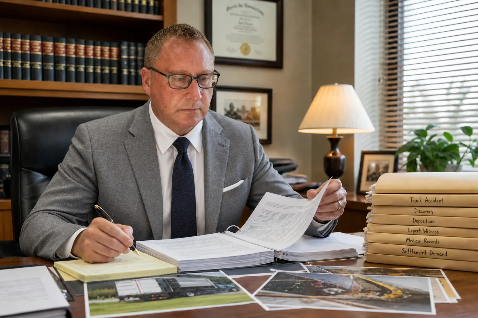 Fort Wayne attorney Chad Delventhal reviewing a truck accident case file