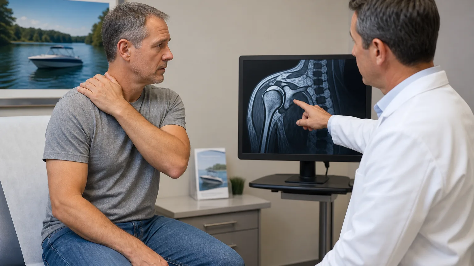 Doctor reviewing injuries after a boating accident on a northeast Indiana lake.