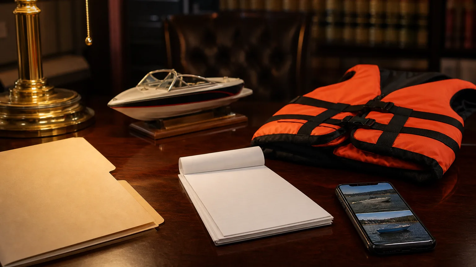 Attorney reviewing boating accident evidence after a northeast Indiana lake injury.