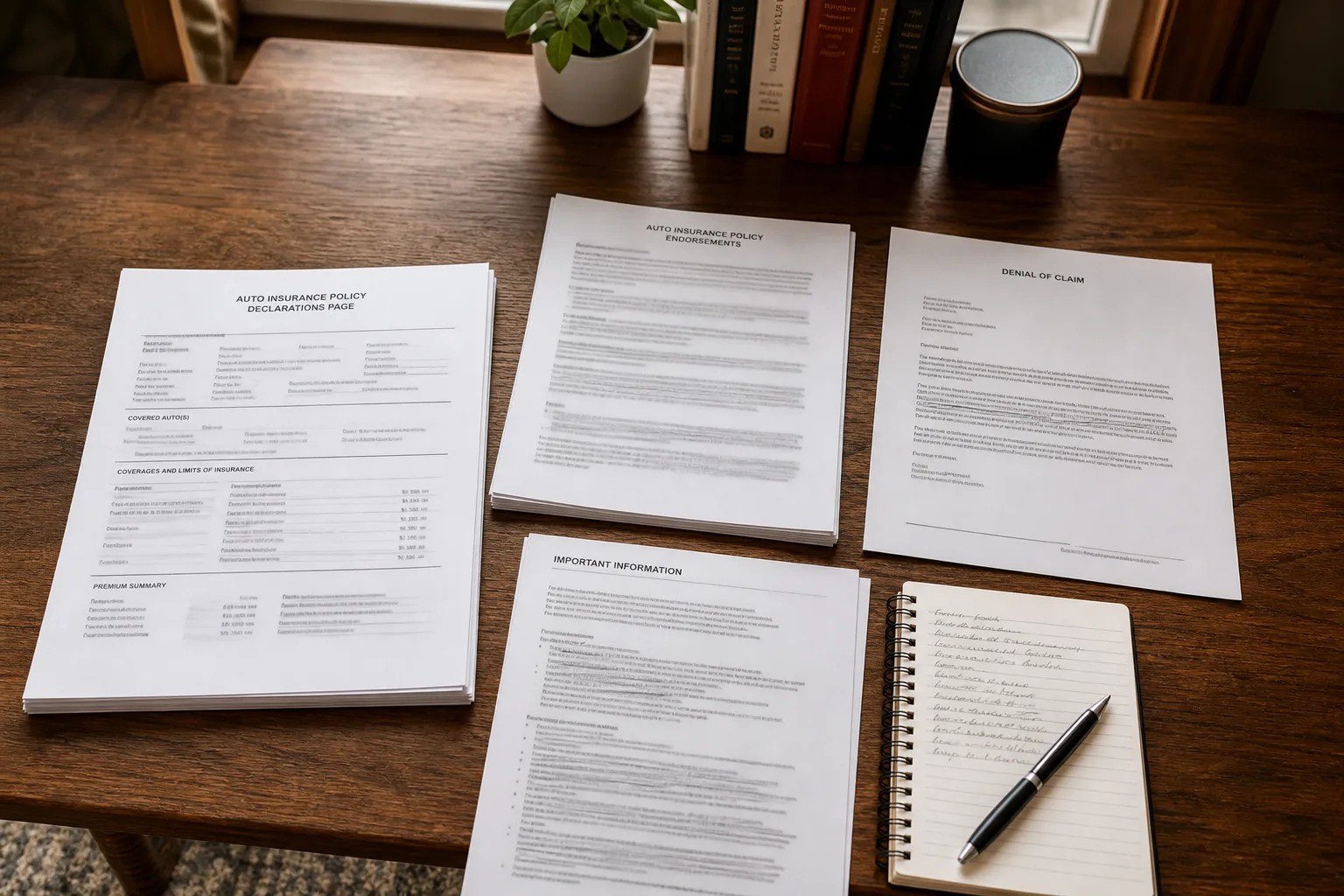 Auto policy and endorsements organized for review