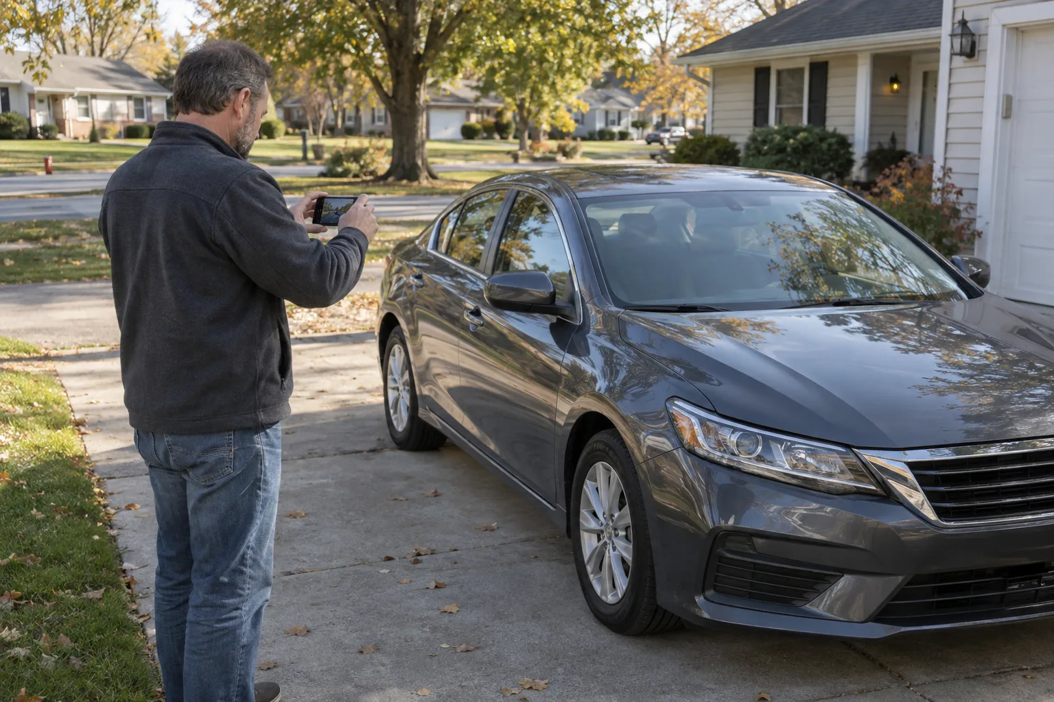 Fort Wayne vehicle owner photographing a repaired car for records
