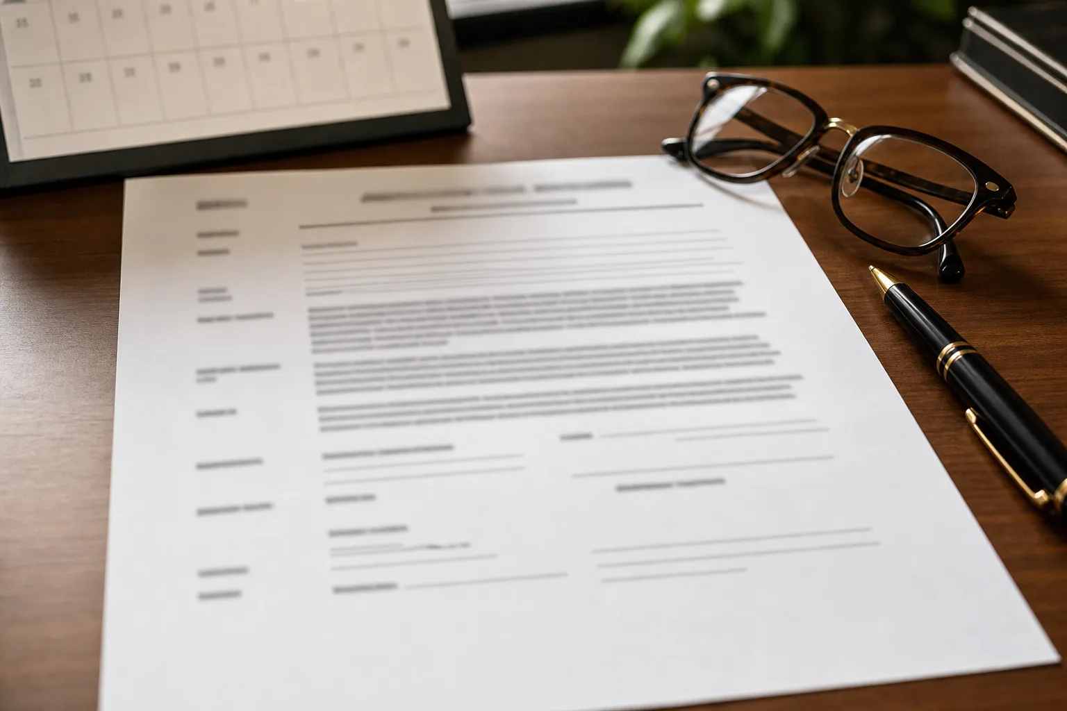A tort claim notice document on a desk beside a calendar and pen