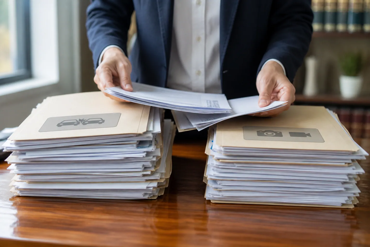 Hands separating a statutory crash report from independently gathered evidence