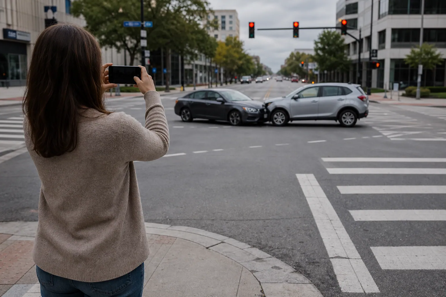 Person preserving photographs of an Indiana intersection and traffic signal