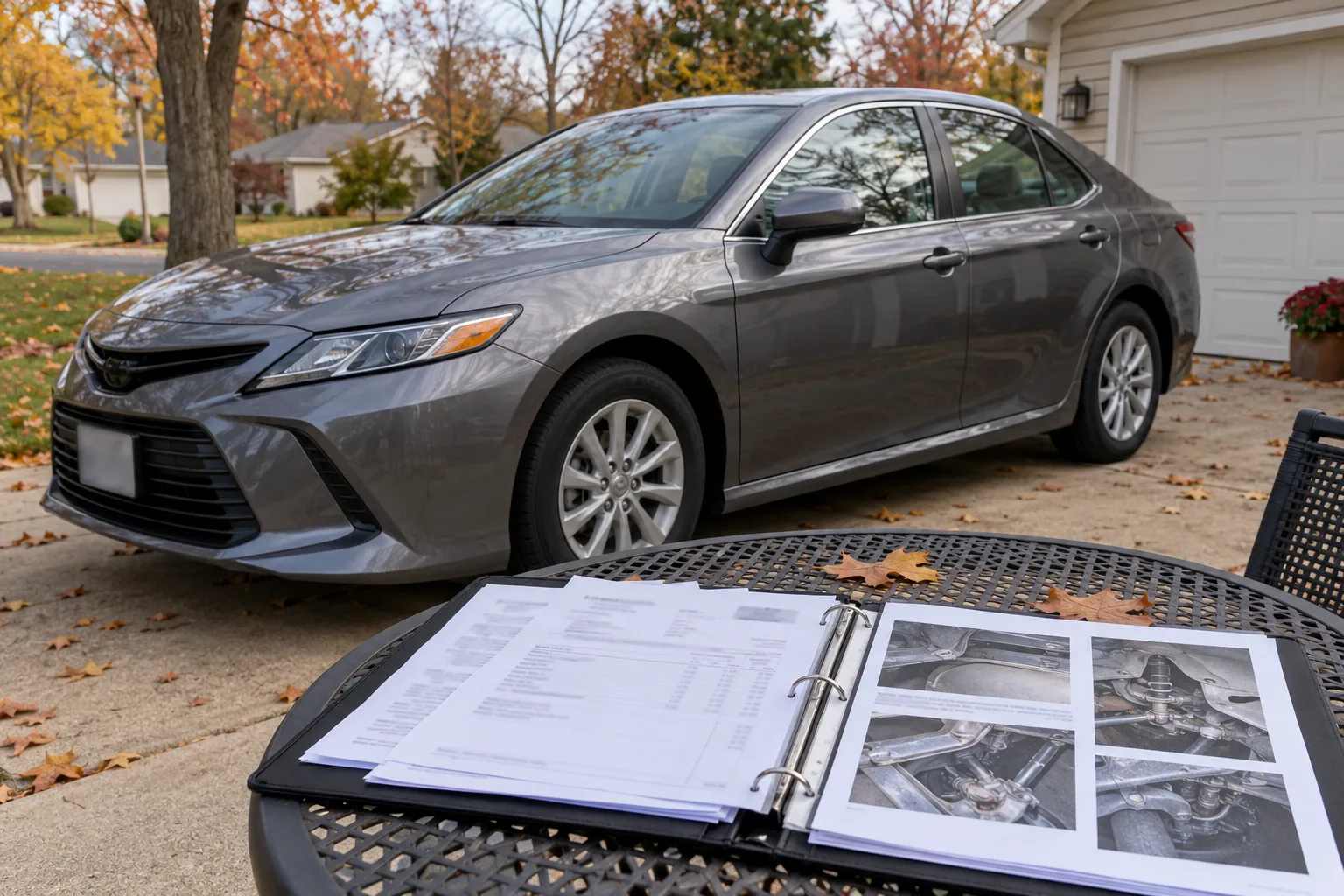 Repaired car with preserved repair records and photographs