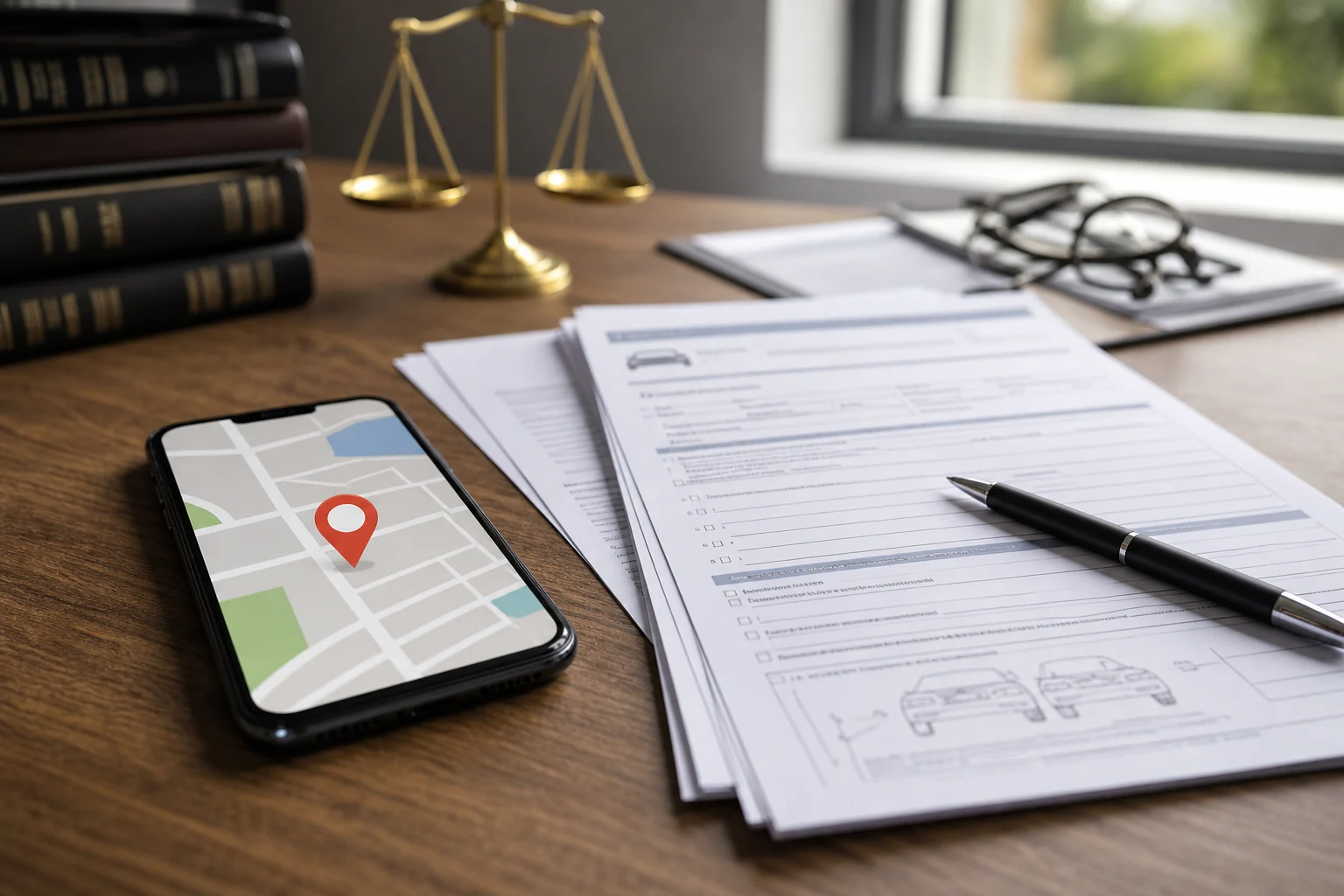 Location tags and check-ins on a phone after an Indiana accident claim.