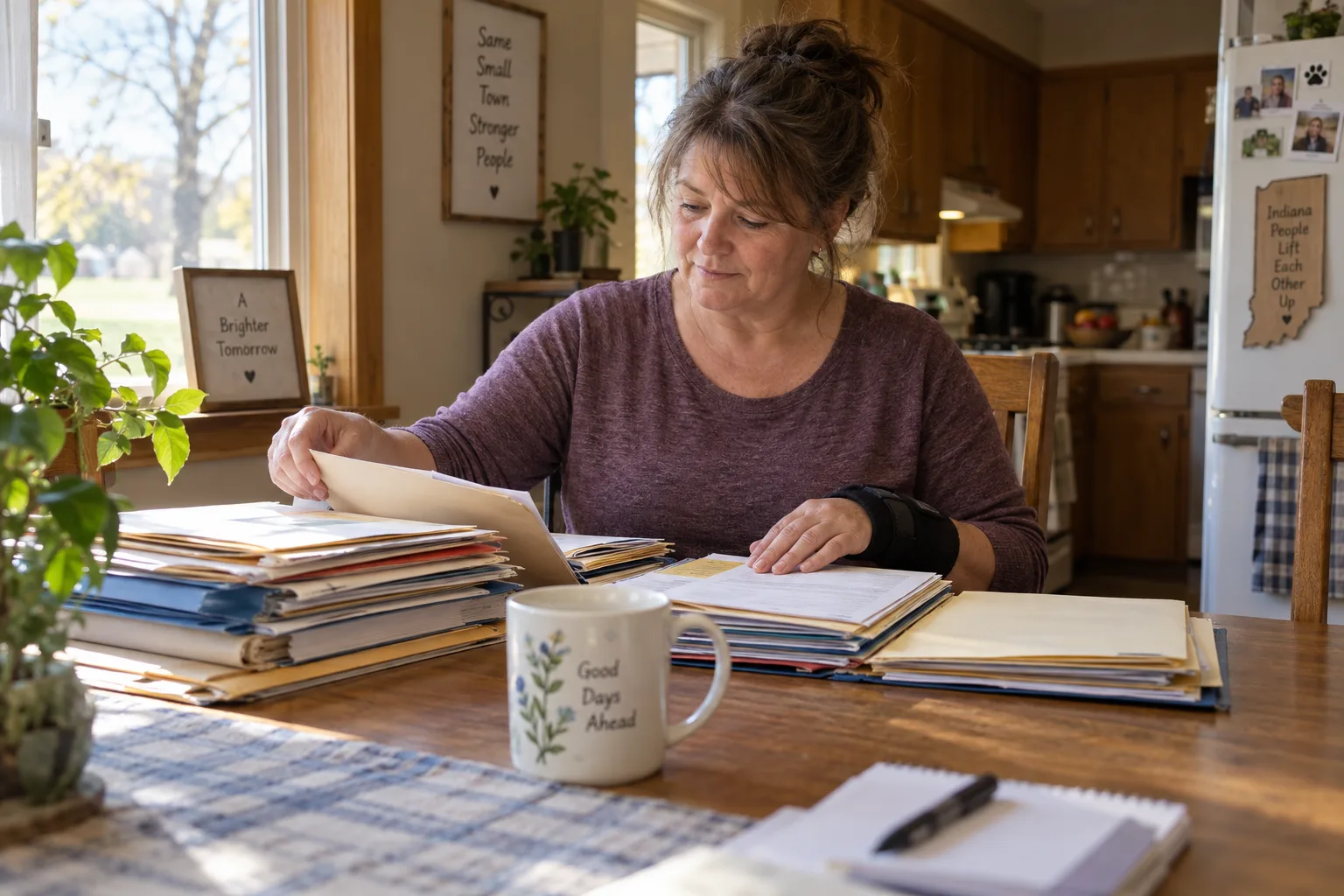 Worker arranging prior and current medical records by date