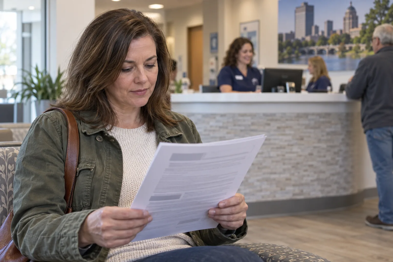 Patient reviewing a privacy notice at a medical clinic