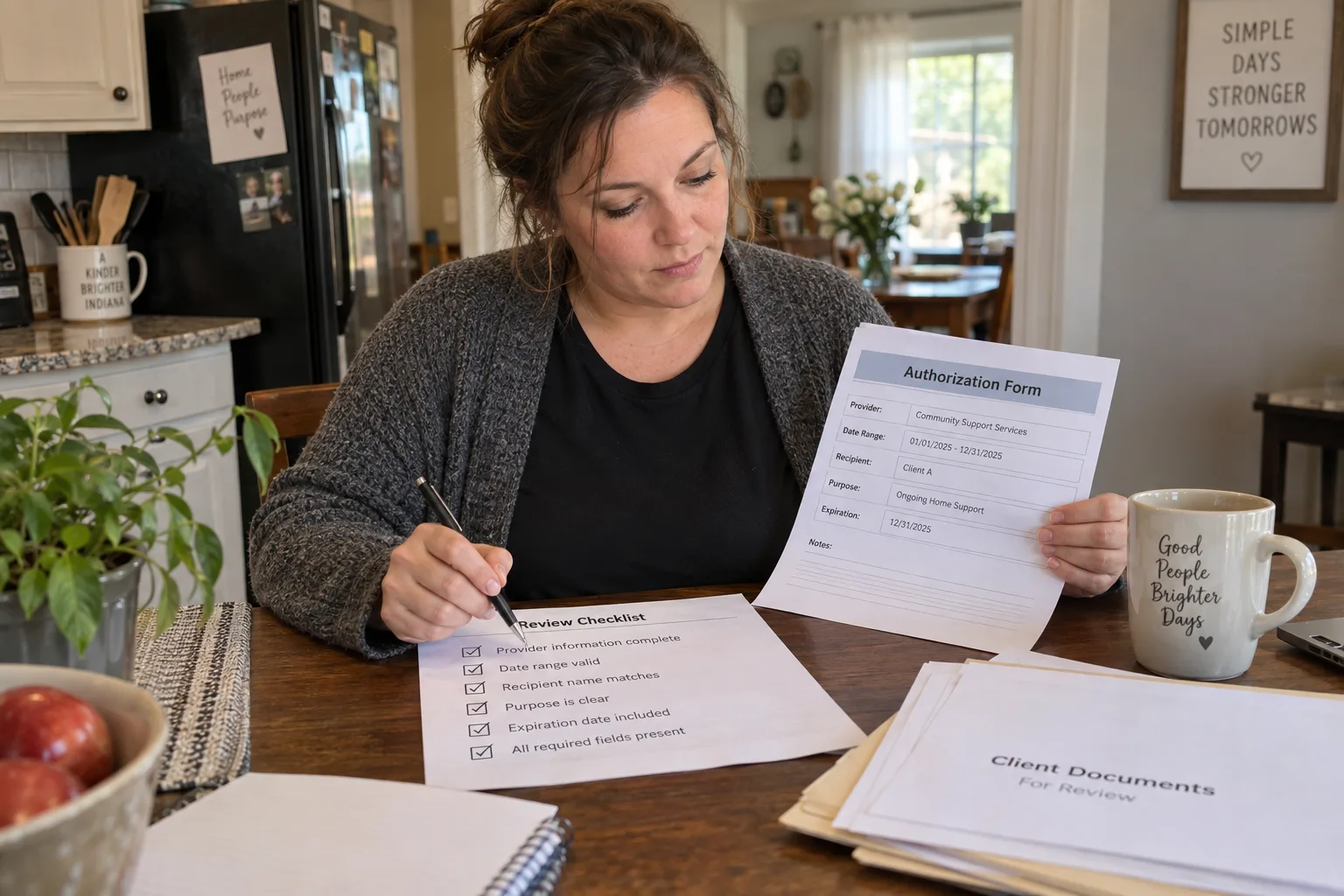 Worker checking the terms of a medical release form