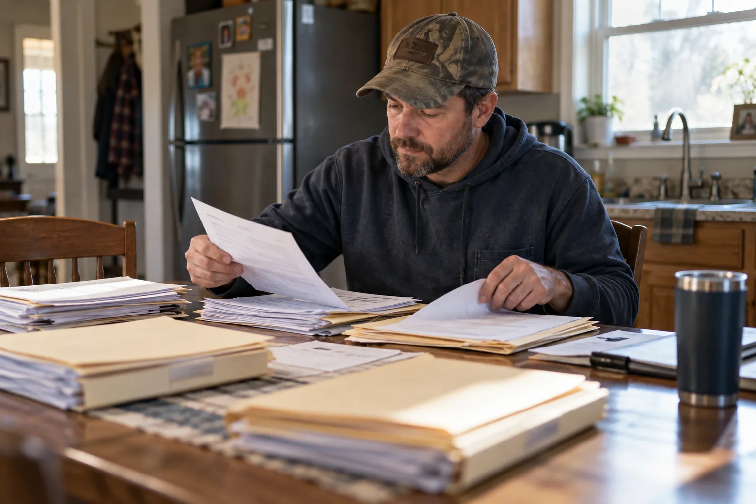 Worker organizing medical appointment notes and claim records