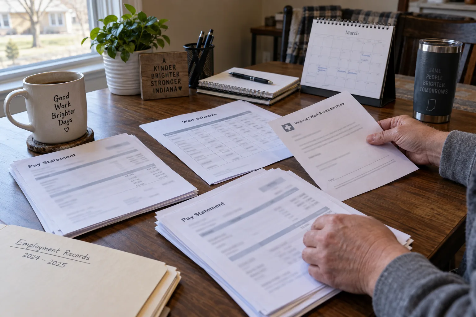 Worker organizing pay records, restrictions, and appointment dates