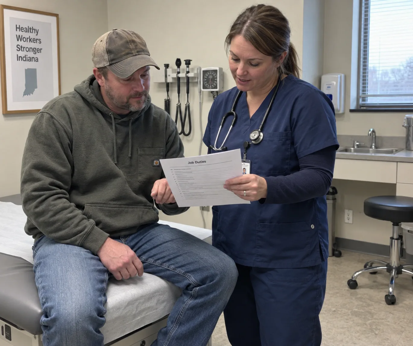 Worker discussing proposed job duties with a medical provider