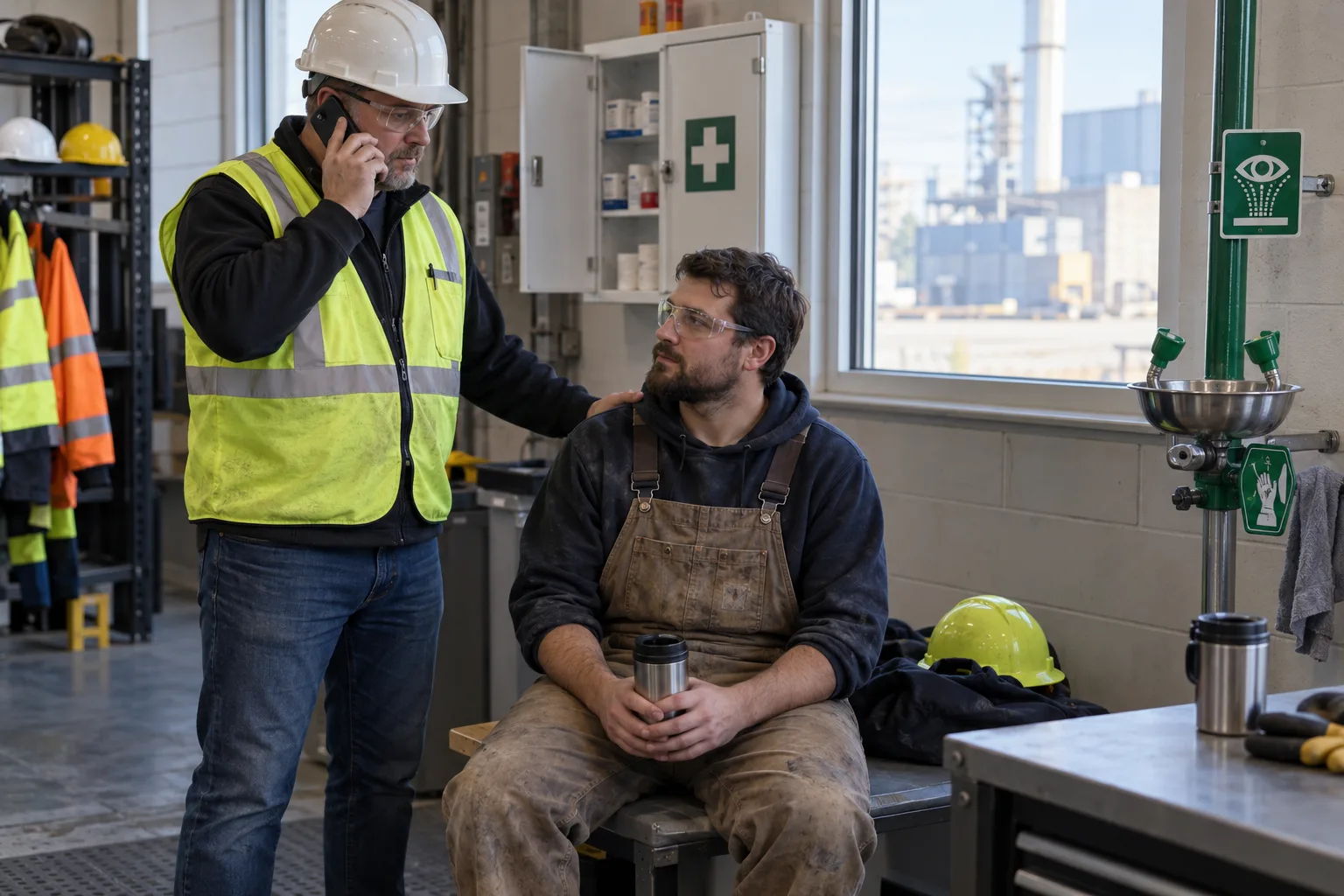A supervisor requesting emergency assistance for an injured worker
