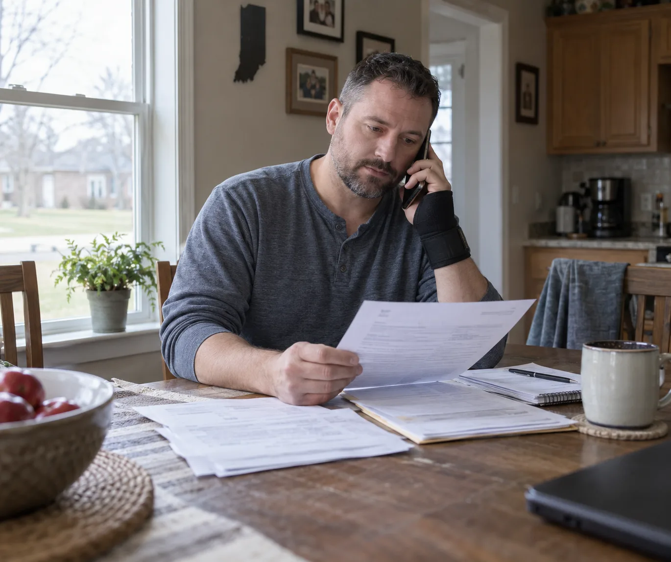 An Indiana worker discussing an emergency medical bill by phone