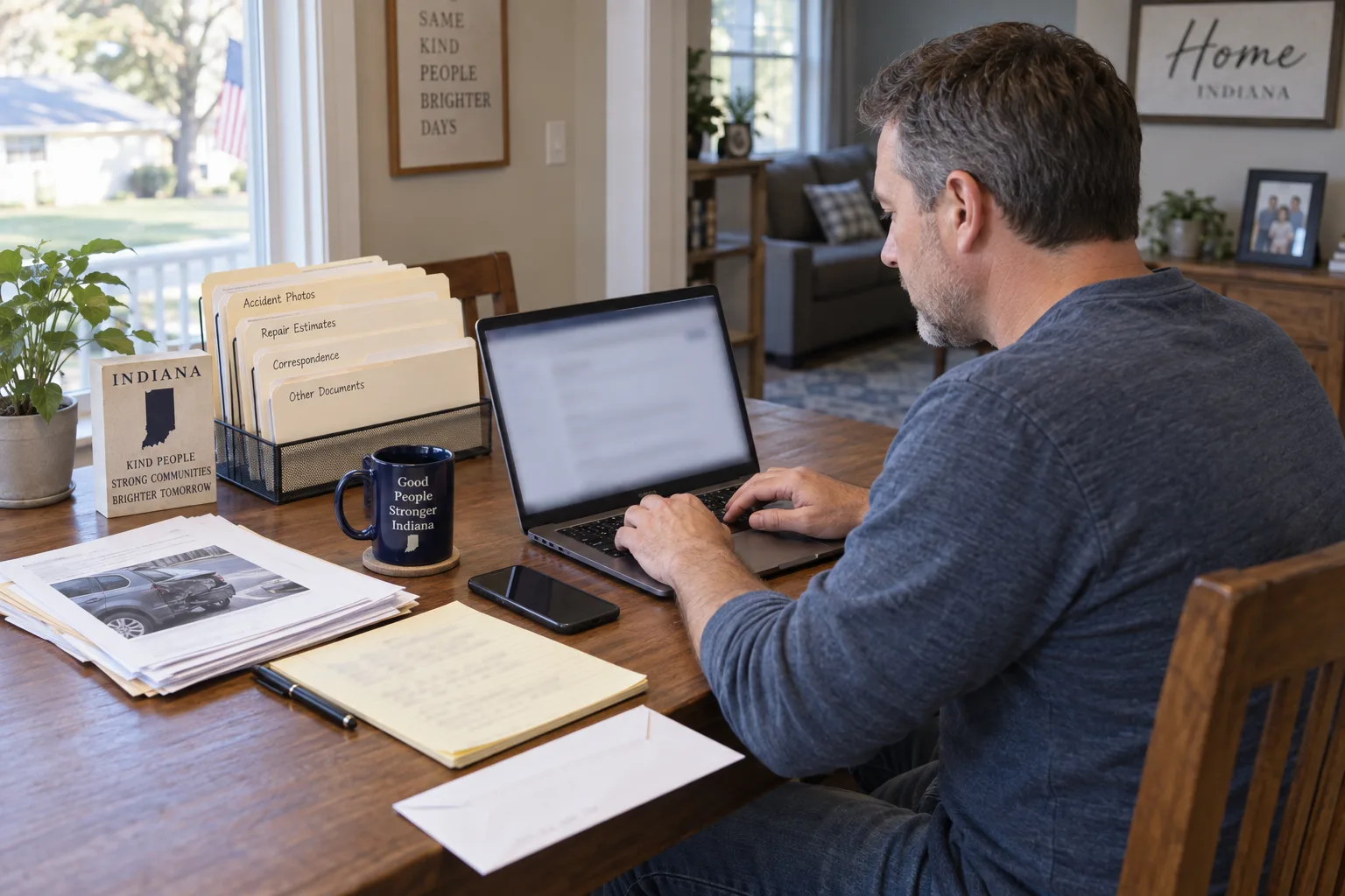 Indiana vehicle owner preparing a written loss-of-use request with supporting records