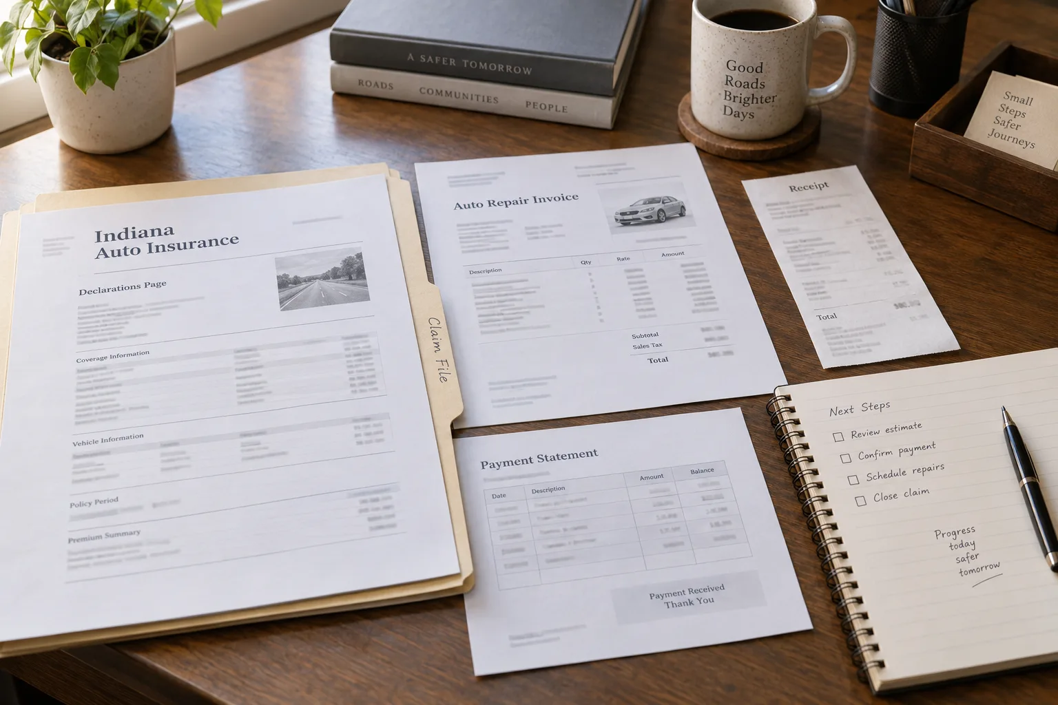 Organized auto insurance claim records and deductible receipt