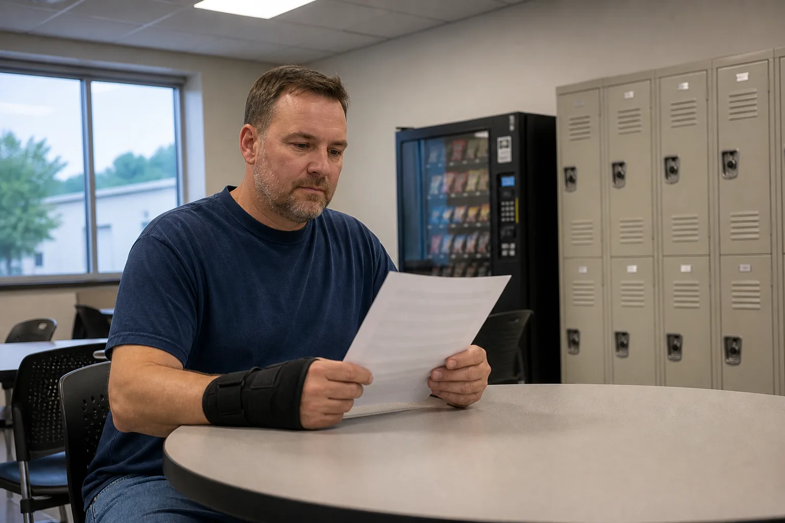An Indiana manufacturing worker reviewing the duties in a modified-work offer