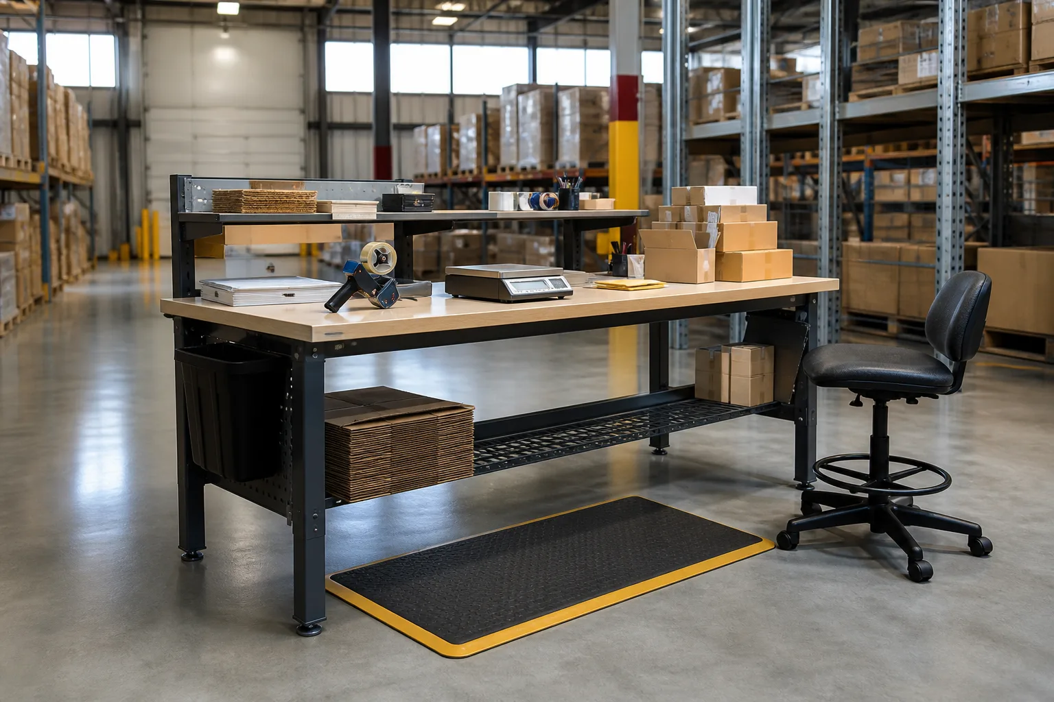 A warehouse workstation arranged for modified duties within work restrictions