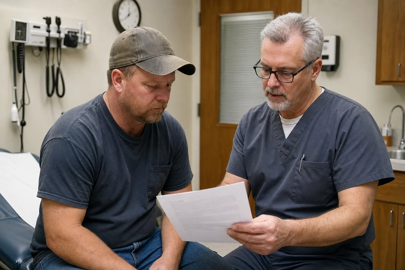 A medical provider and injured worker comparing a job description with written restrictions