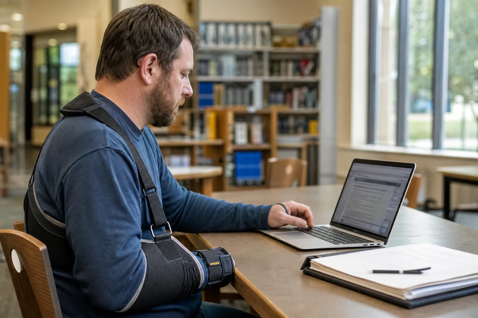 An Indiana worker reviewing official workers’ compensation dispute forms online