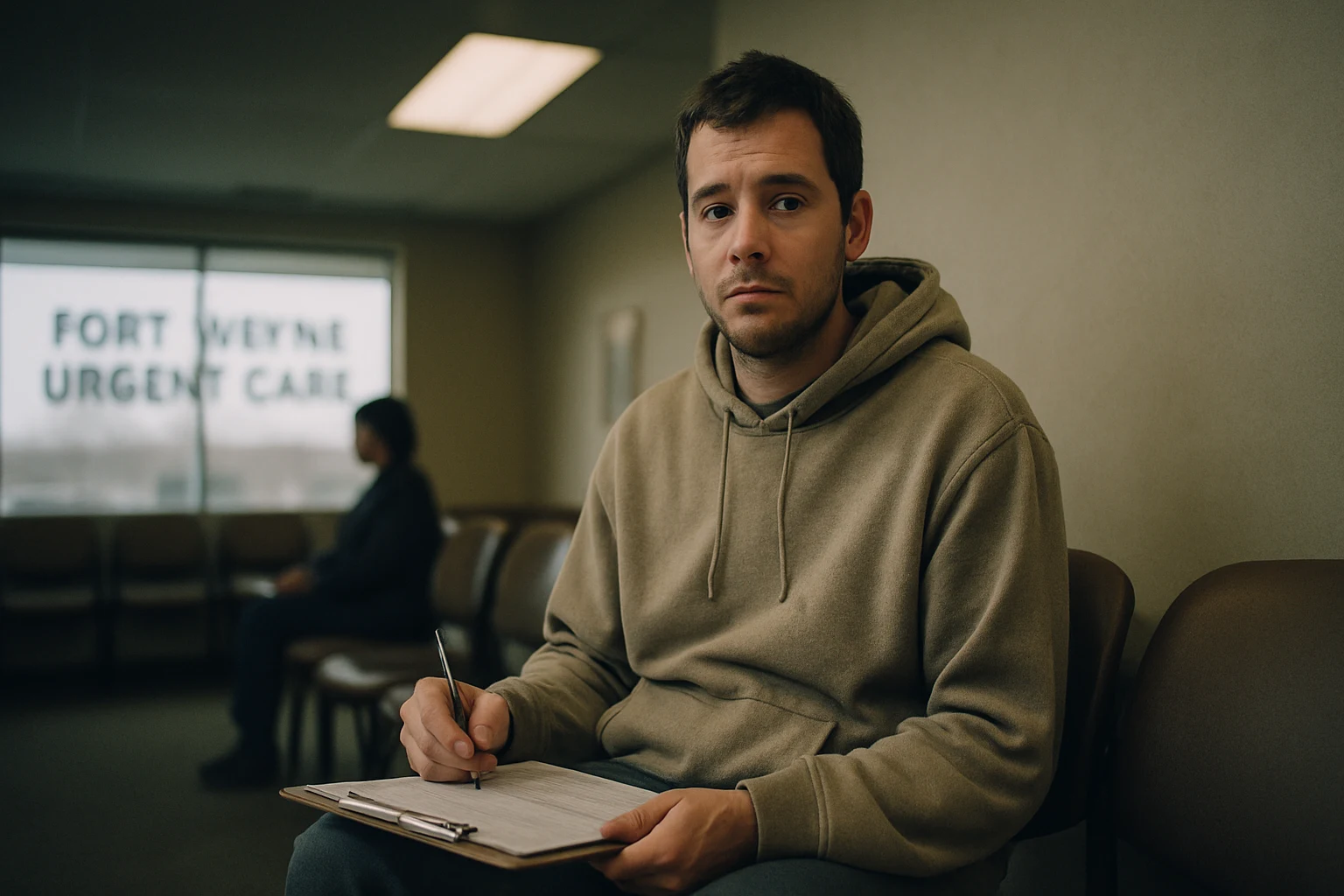 A man waiting in the lobby of a Fort Wayne urgent care clinic two days after a car accident