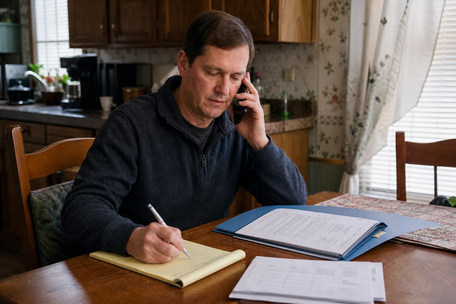 Driver recording details of a telephone call with an insurance company