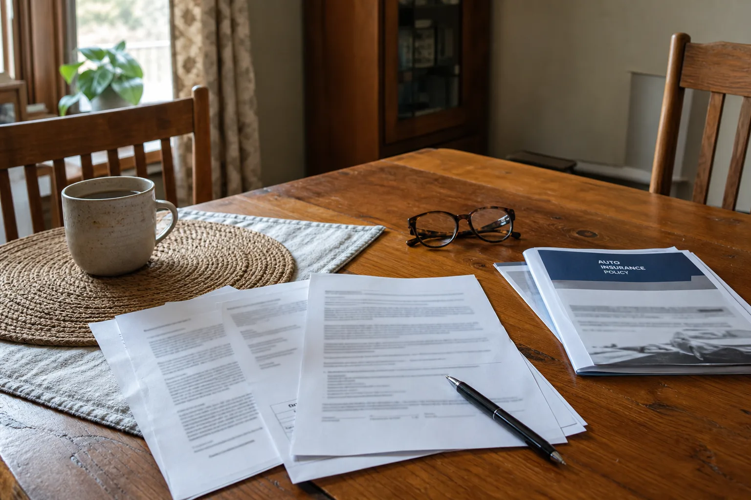 Proposed settlement release beside an auto insurance policy