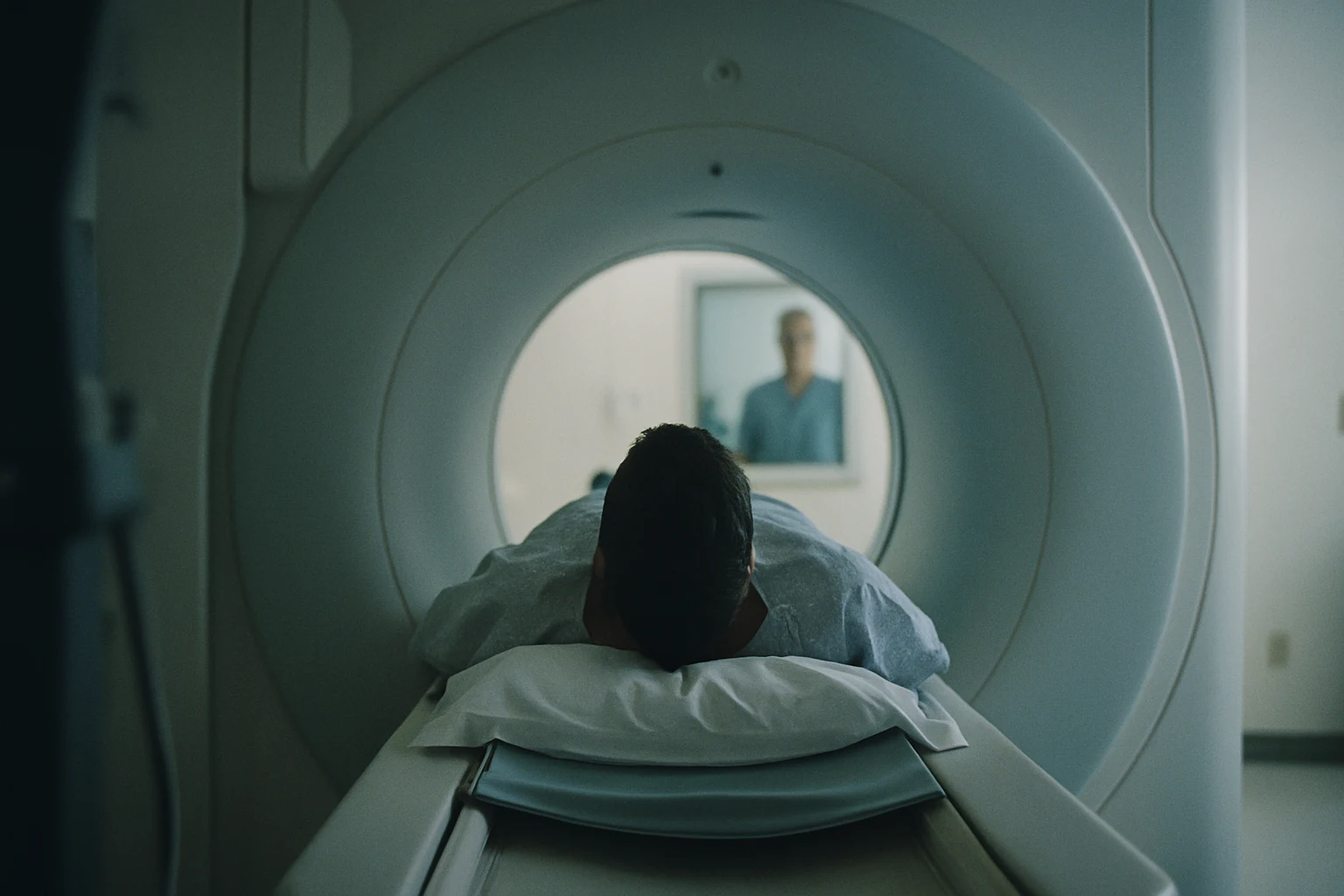 A patient lying on an MRI table after a Fort Wayne car accident