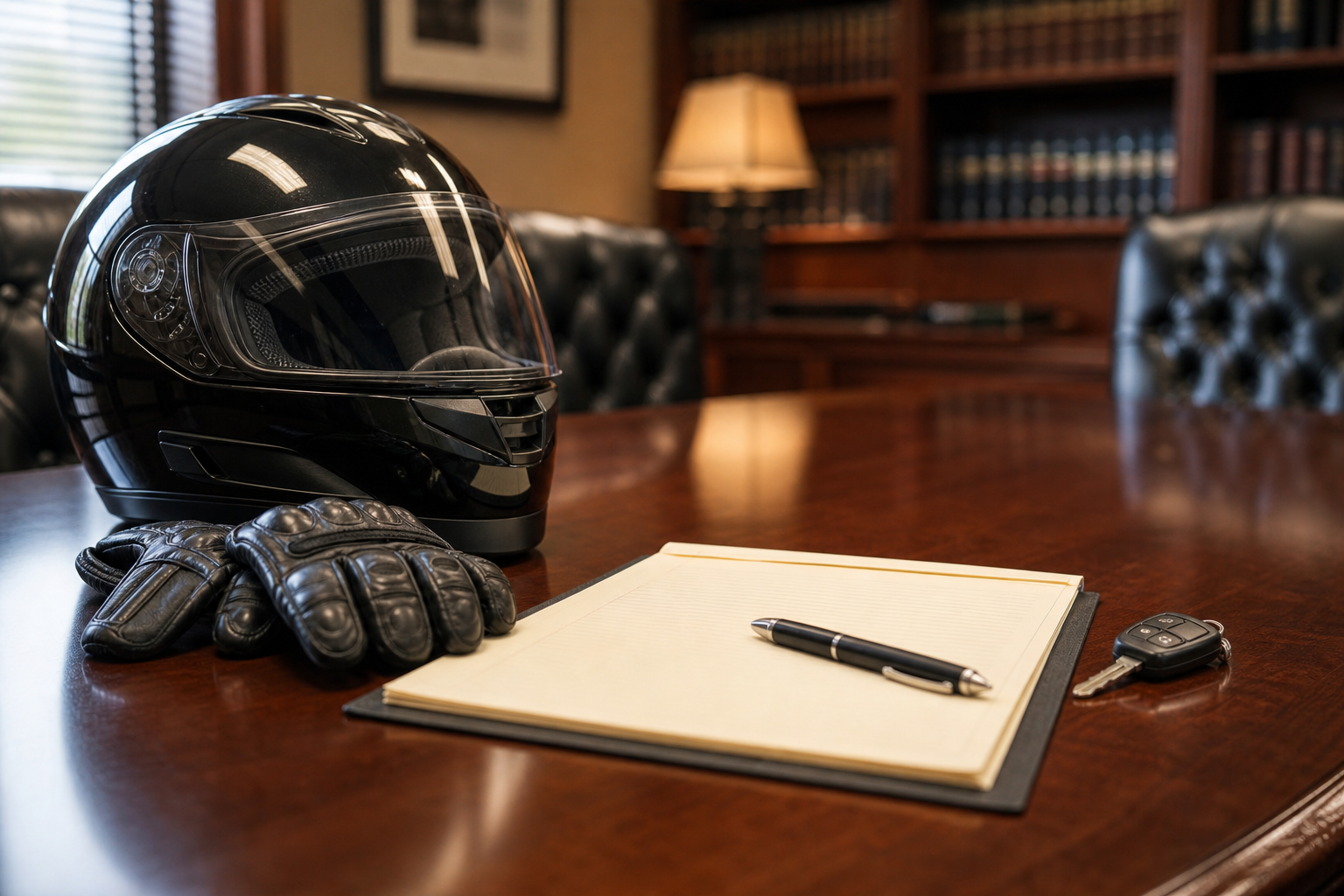 Motorcycle helmet and accident notes for Indiana failure-to-yield claim