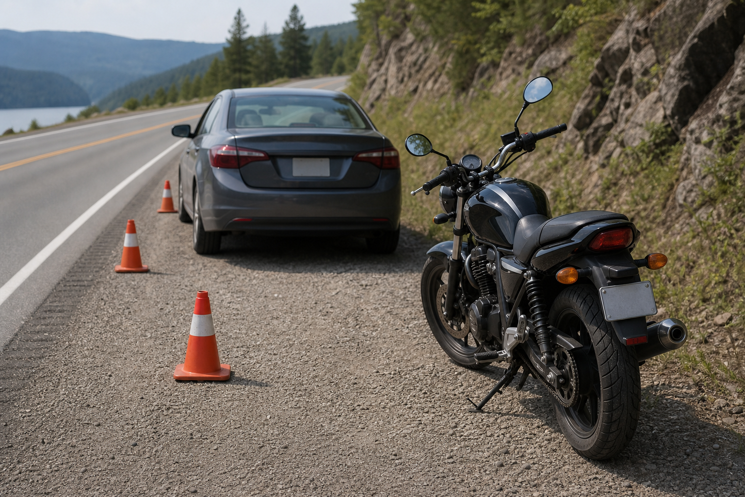 Motorcycle and car stopped after non-graphic failure-to-yield incident