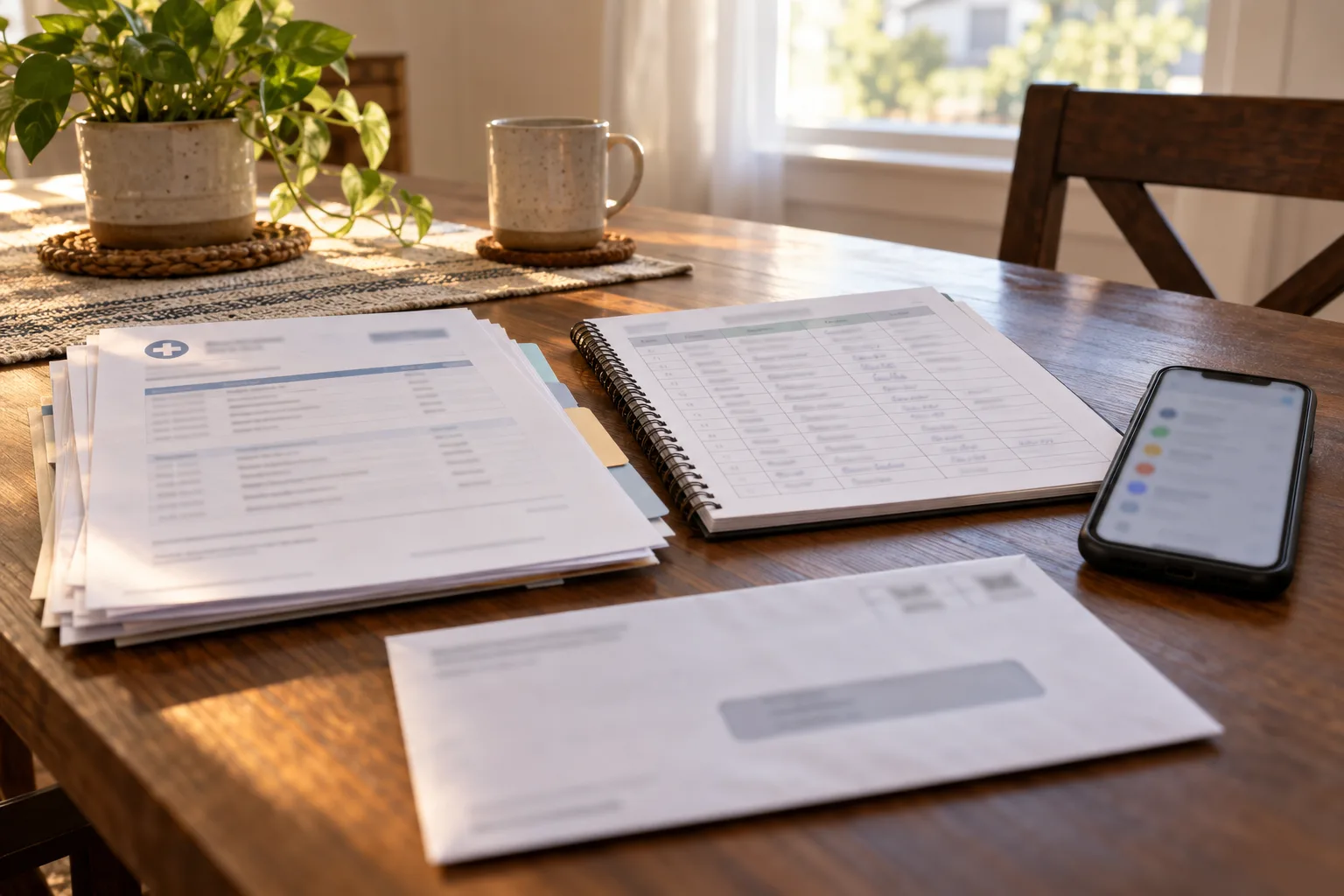 Organized medical and workplace exposure records on a table