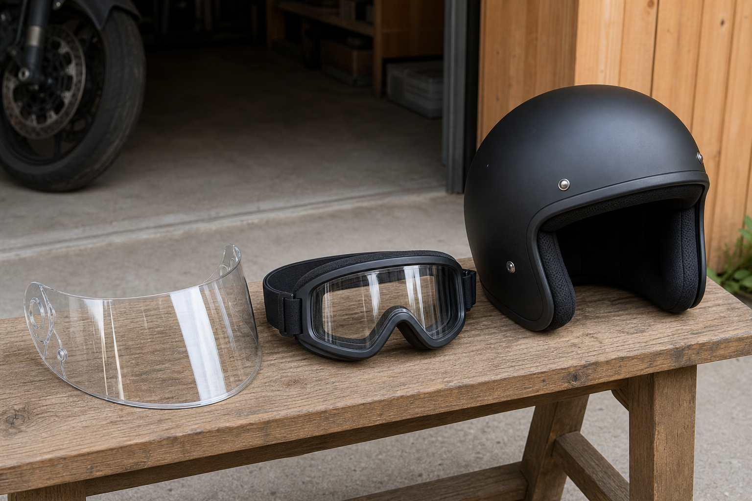 Motorcycle helmet face shield and protective goggles for Indiana helmet law discussion