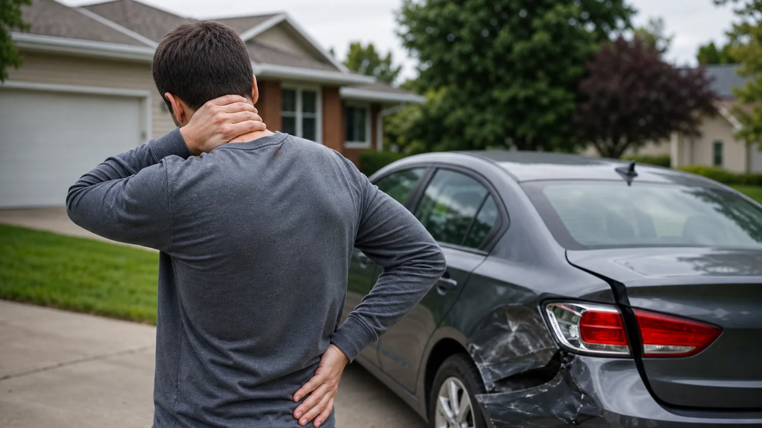 Person documenting neck and back pain symptoms the day after a Fort Wayne car accident