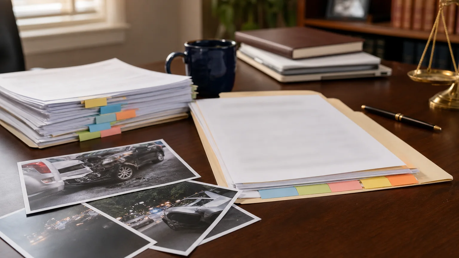 Insurance causation file comparing crash date first symptoms first doctor visit and treatment gap