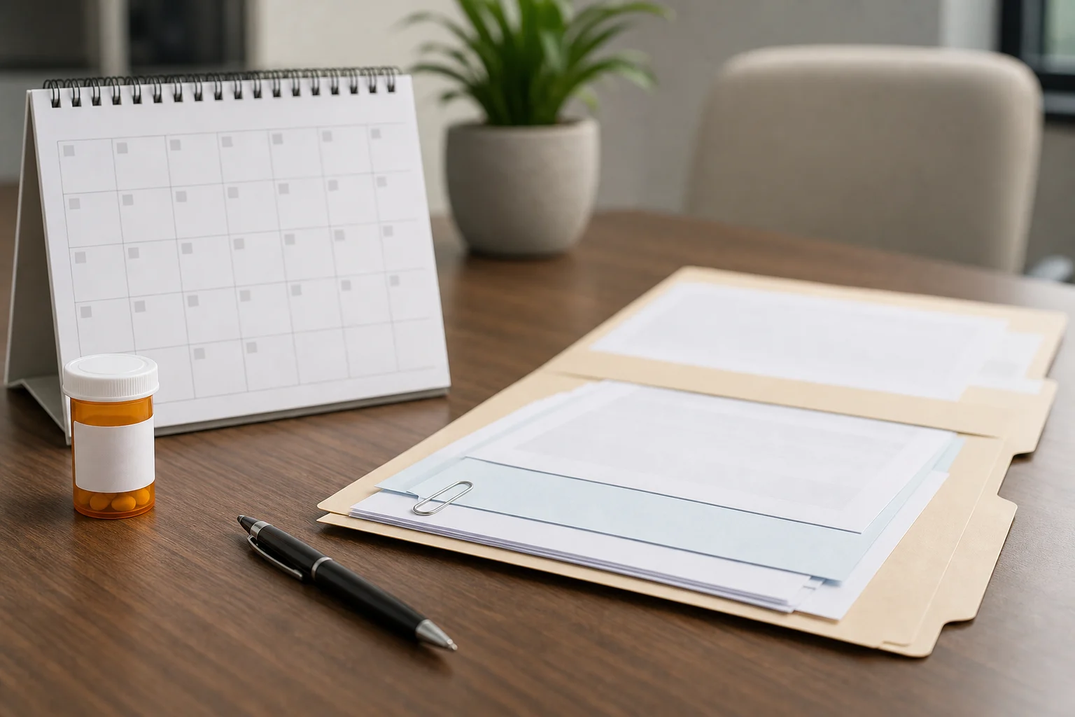 Medical appointment calendar and claim file showing why treatment documentation matters after a crash.