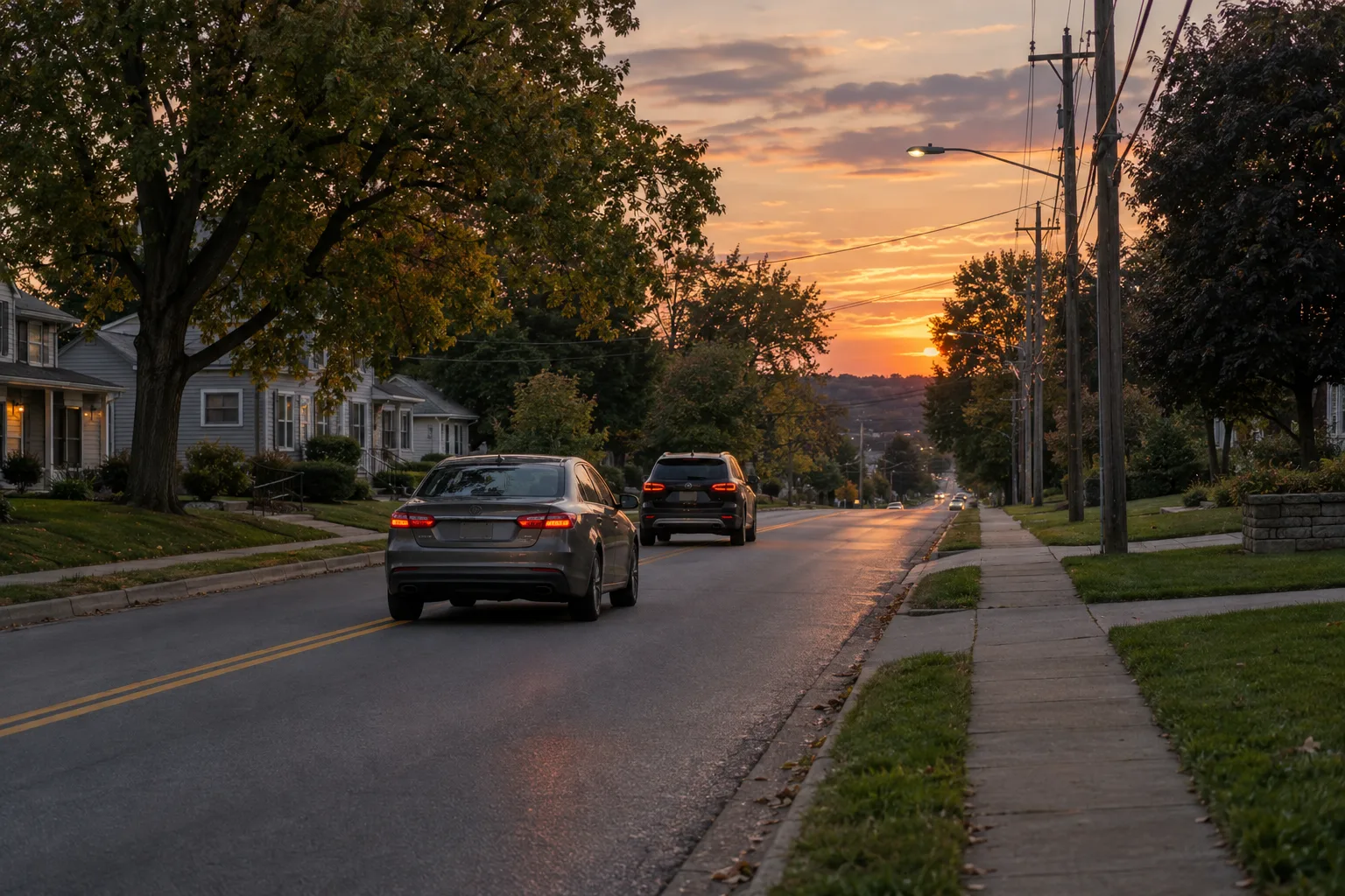 Two passenger cars traveling on a Fort Wayne-area street