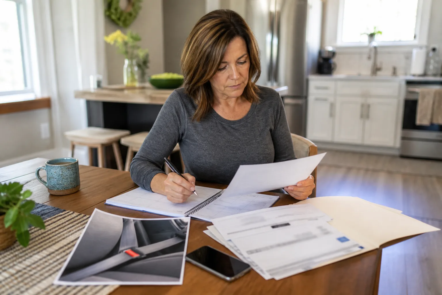 Organized medical, towing, repair, and photograph records for an Indiana seat belt claim